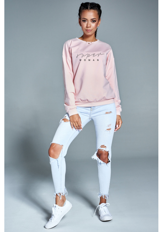 Bawełniana bluza "Super woman" pudrowa ILM