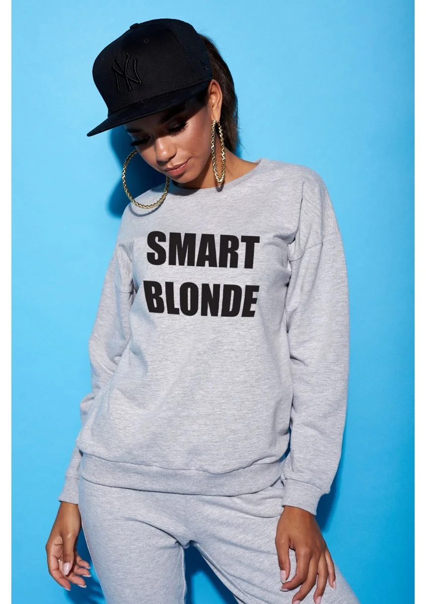 Bawełniana bluza "Smart blondie" szara ILM