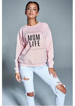 Bawełniana bluza "Mom life" pudrowa ILM