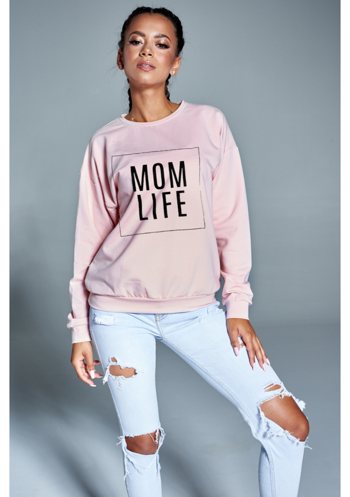 Bawełniana bluza "Mom life" pudrowa ILM
