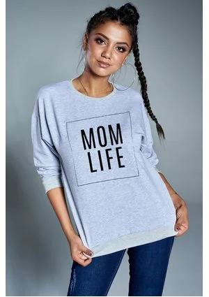 Bawełniana bluza "Mom life" szara ILM