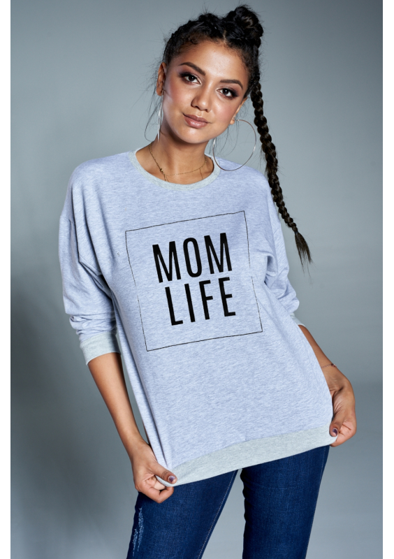 Bawełniana bluza "Mom life" szara ILM