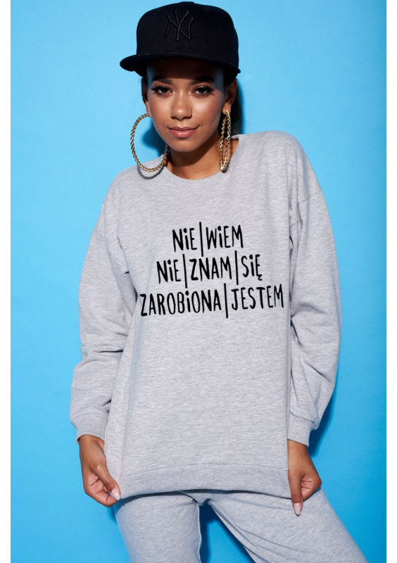 Bawełniana bluza  "Zarobiona jestem"  szara ILM