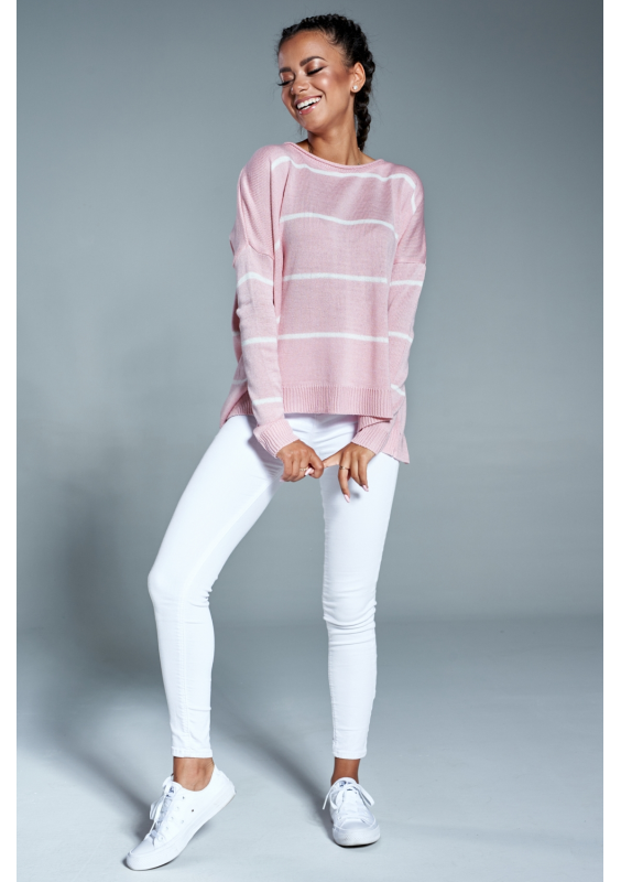 Oversizowy sweter w paski A Pudrowy ILM