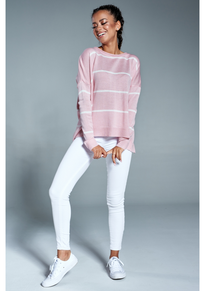 Oversizowy sweter w paski A Pudrowy ILM