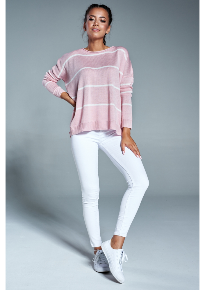 Oversizowy sweter w paski A Pudrowy ILM