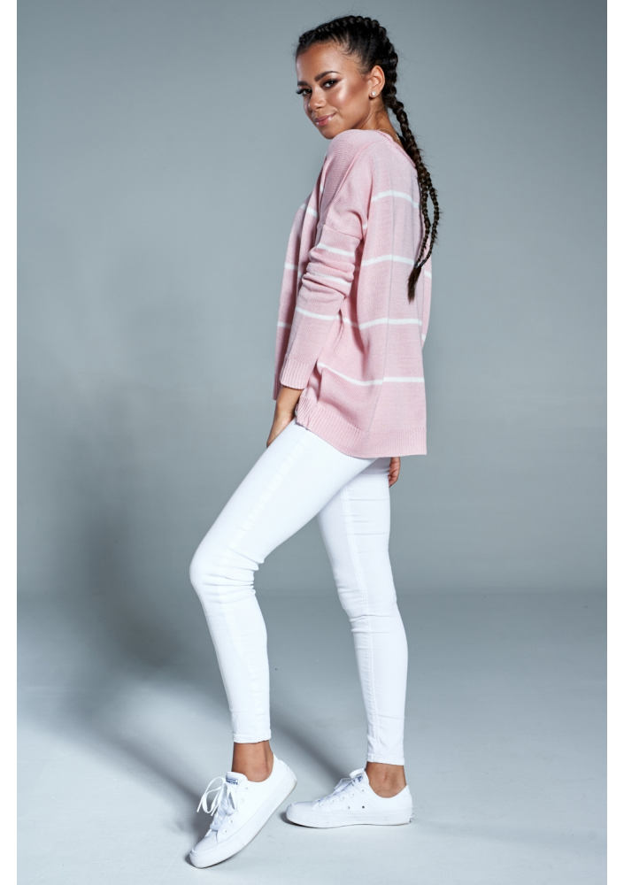 Oversizowy sweter w paski A Pudrowy ILM