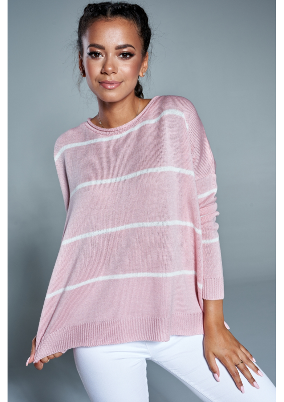 Oversizowy sweter w paski A Pudrowy ILM