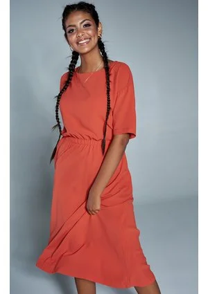Sukienka midi z kieszeniami Pomarańczowa