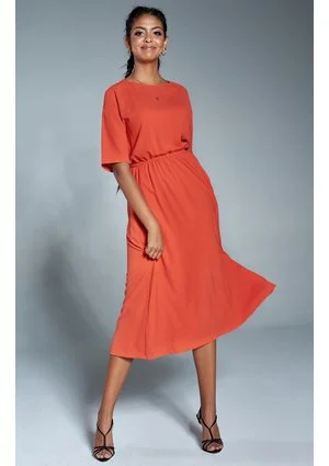 Sukienka midi z kieszeniami Pomarańczowa