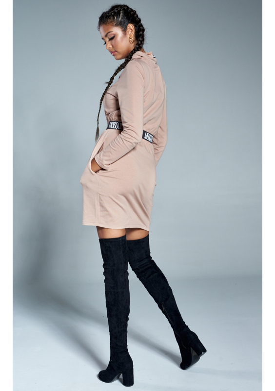 Sukienka na stójce z gumą logo  Beżowa ILM