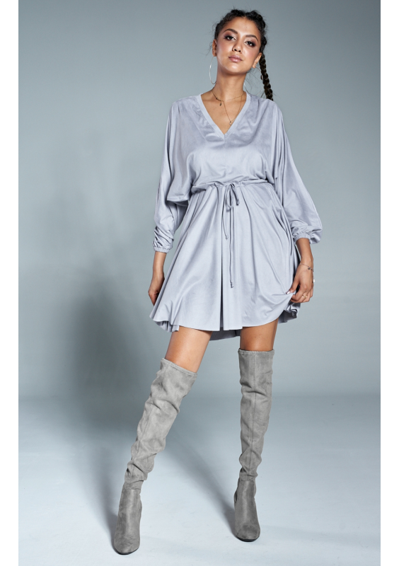 Sukienka z troczkiem z delikatnego zamszu Szara