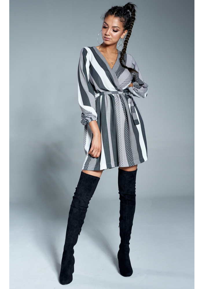 Kopertowa sukienka w paski Czarne