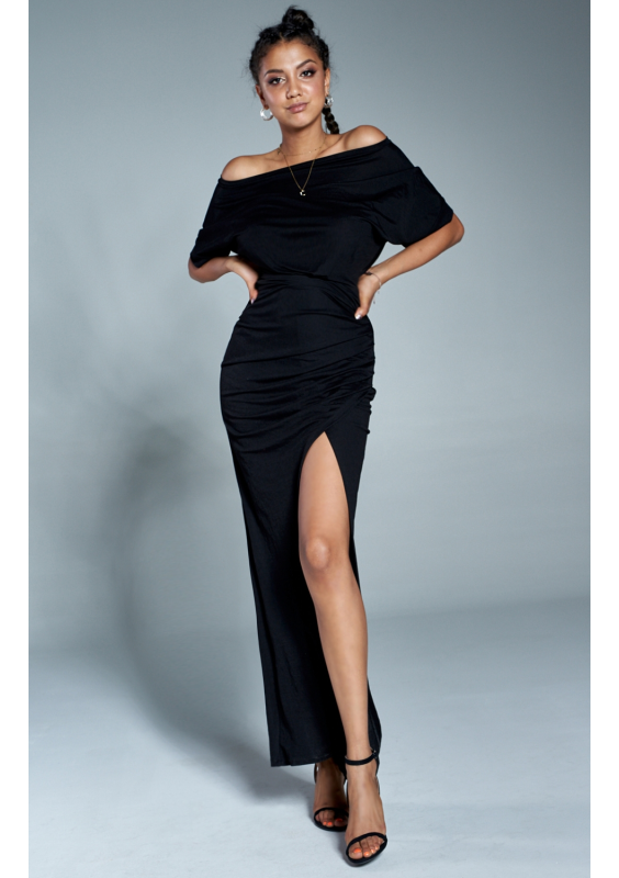 Dopasowana sukienka maxi z kimonową górą Czarna