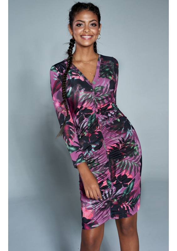 Dopasowana sukienka print z dekoltem w serek