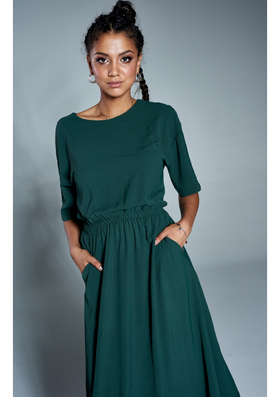 Sukienka midi z kieszeniami Zielona