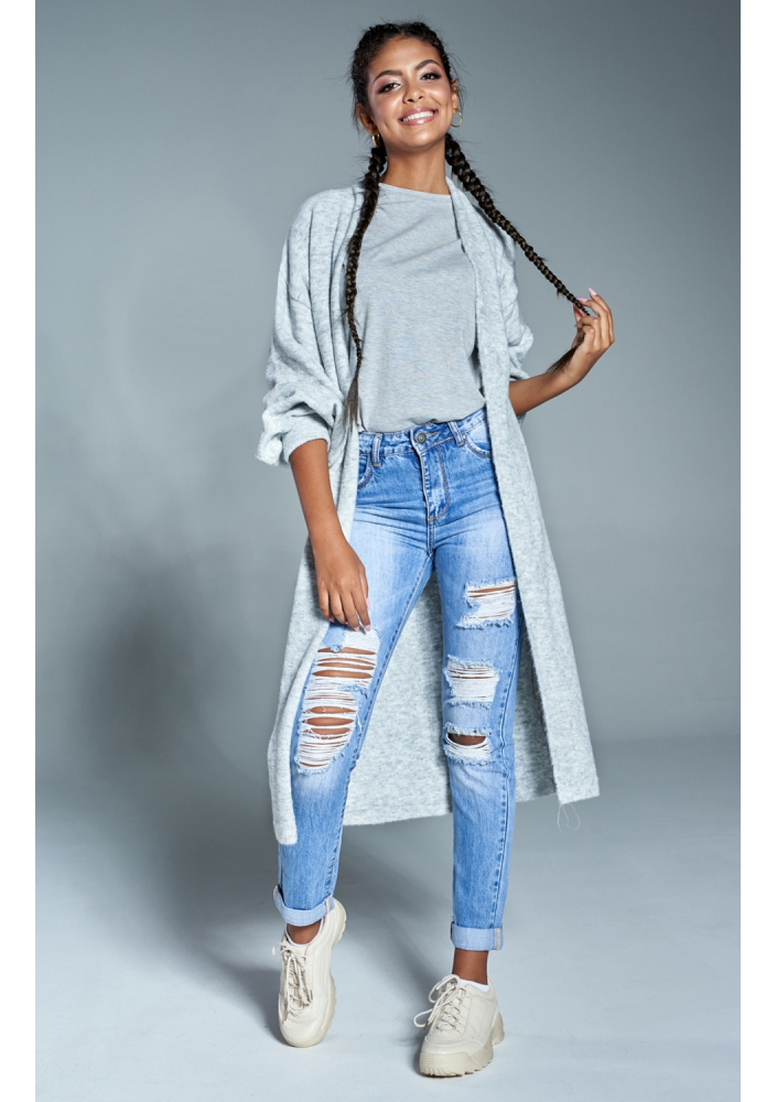 Długi kardigan A37 Szary ILM