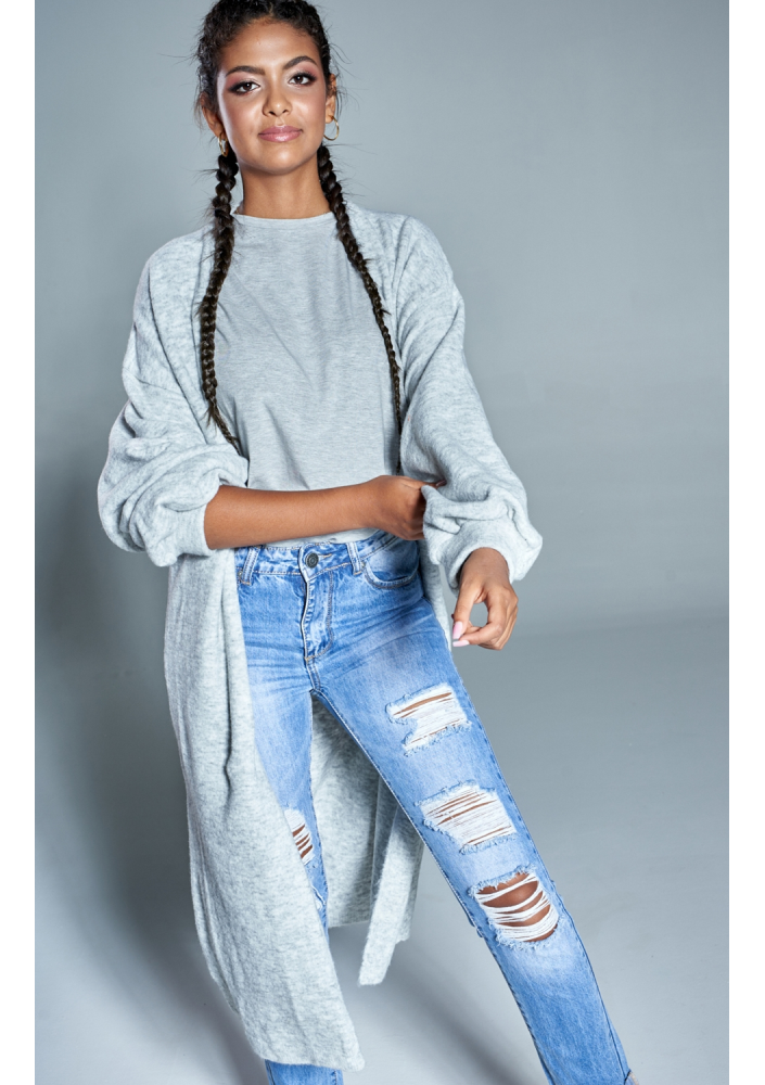 Długi kardigan A37 Szary ILM