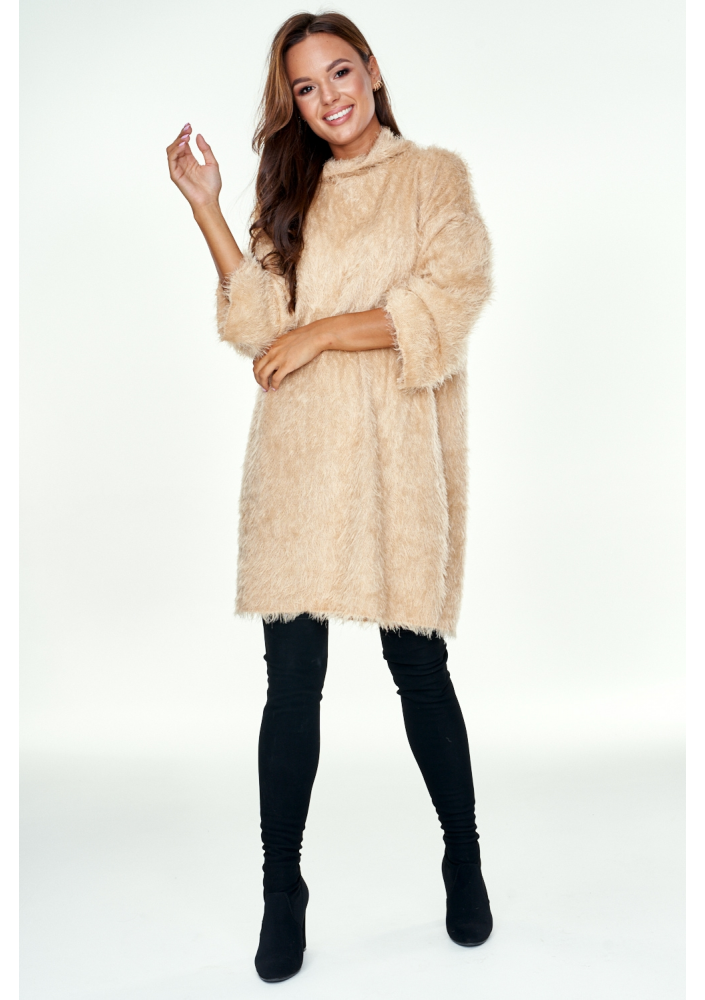 Tunika swetrowa z golfem Beżowa