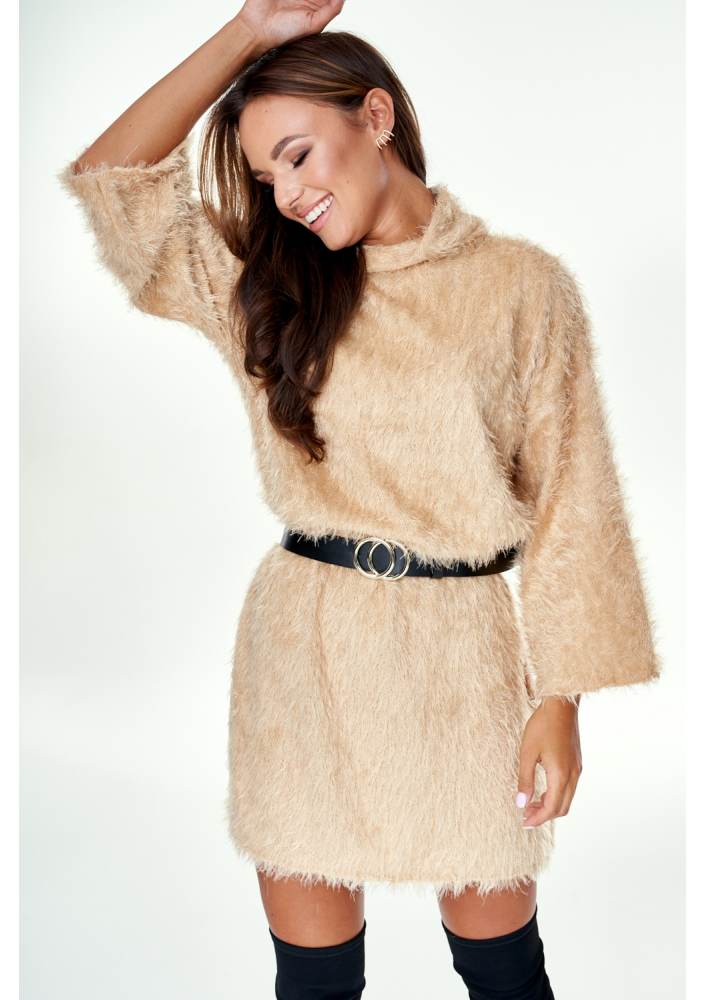 Tunika swetrowa z golfem Beżowa