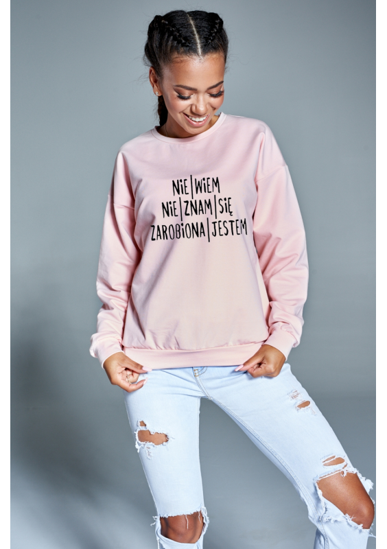 Bawełniana bluza  "Zarobiona jestem"  pudrowa ILM