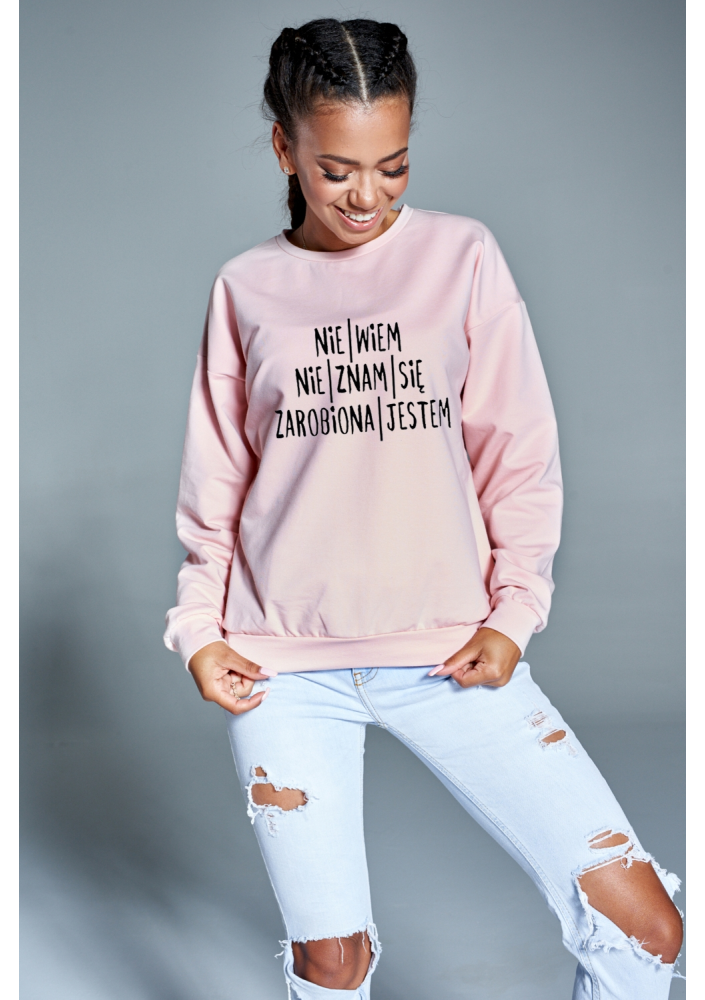 Bawełniana bluza  "Zarobiona jestem"  pudrowa ILM