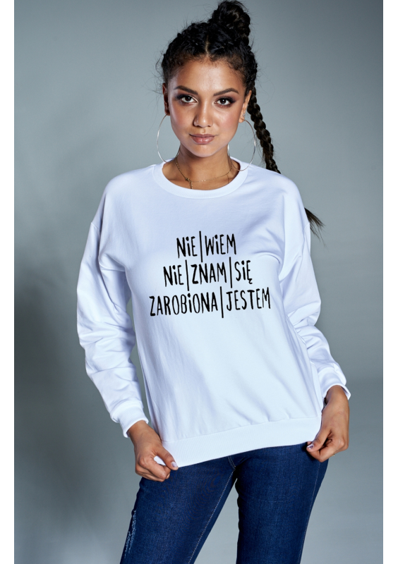 Bawełniana bluza  "Zarobiona jestem"  biała ILM