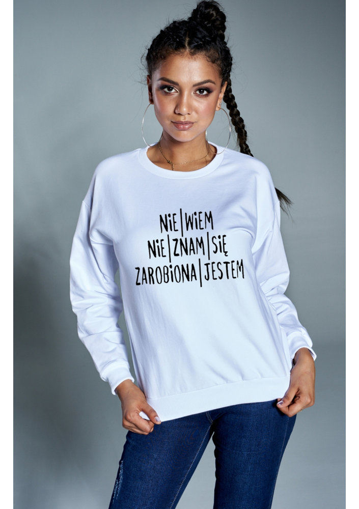Bawełniana bluza  "Zarobiona jestem"  biała ILM