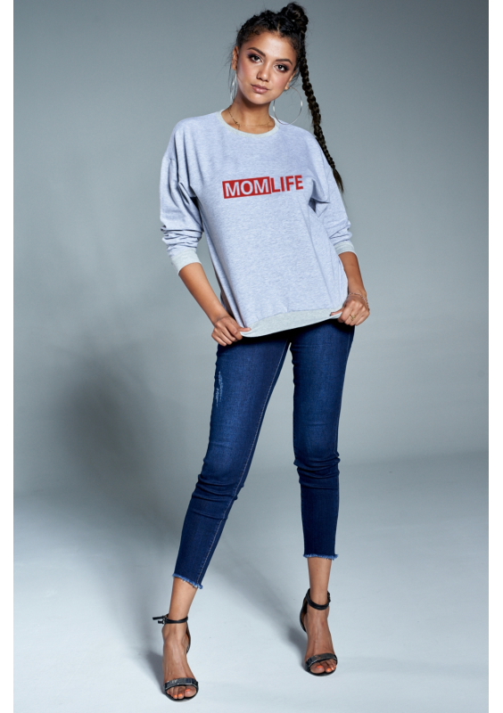 Bawełniana bluza "Red mom life" szara ILM