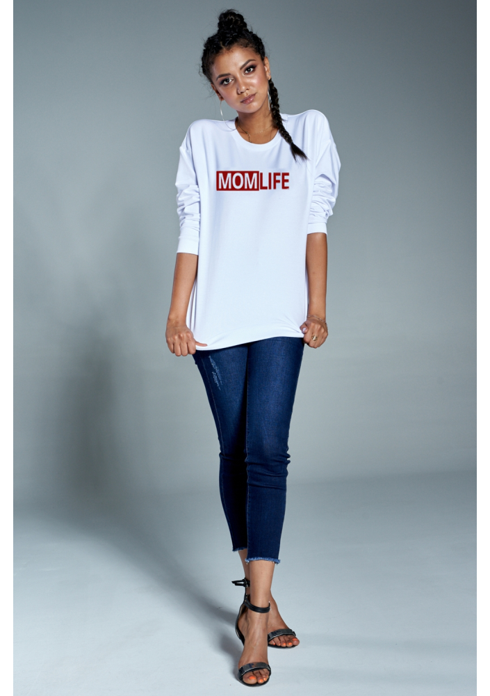 Bawełniana bluza "Red mom life" biała ILM