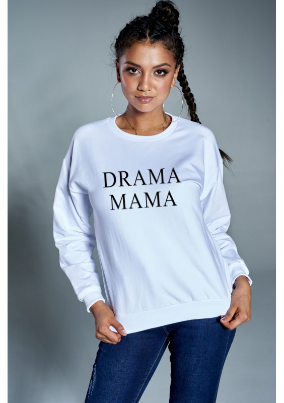 BAWEŁNIANA BLUZA "DRAMA MAMA" BIAŁA ILM