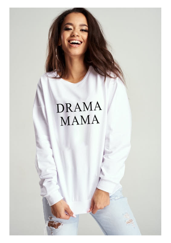 BAWEŁNIANA BLUZA "DRAMA MAMA" BIAŁA ILM