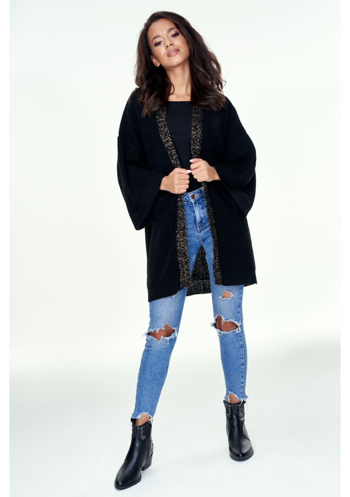 Kardigan ze złotym wykończeniem A10 Czarny ILM