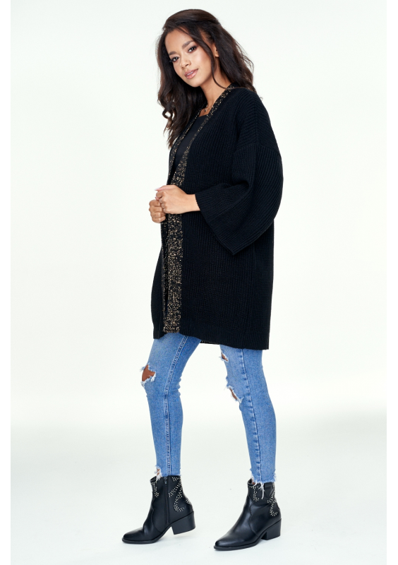 Kardigan ze złotym wykończeniem A10 Czarny ILM