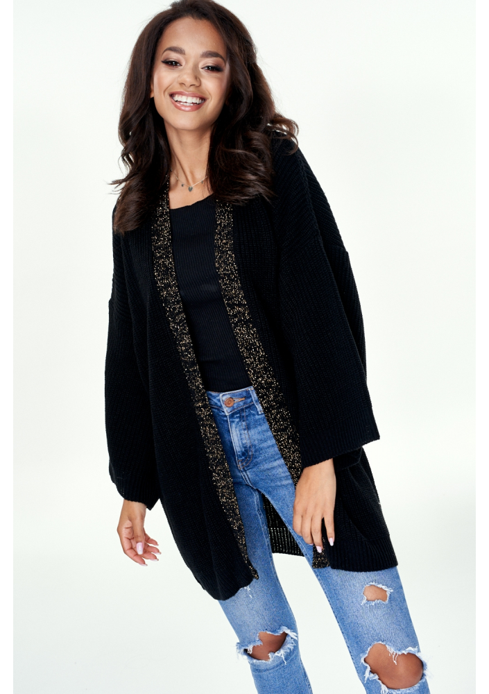 Kardigan ze złotym wykończeniem A Czarny ILM