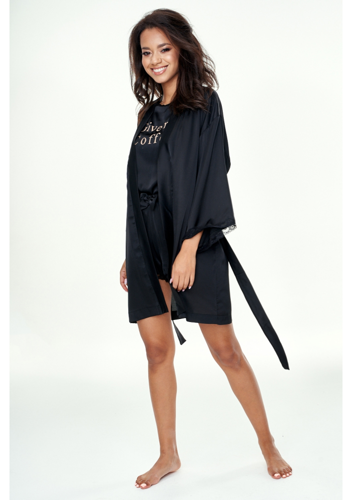 Szlafrok z satyny Czarny