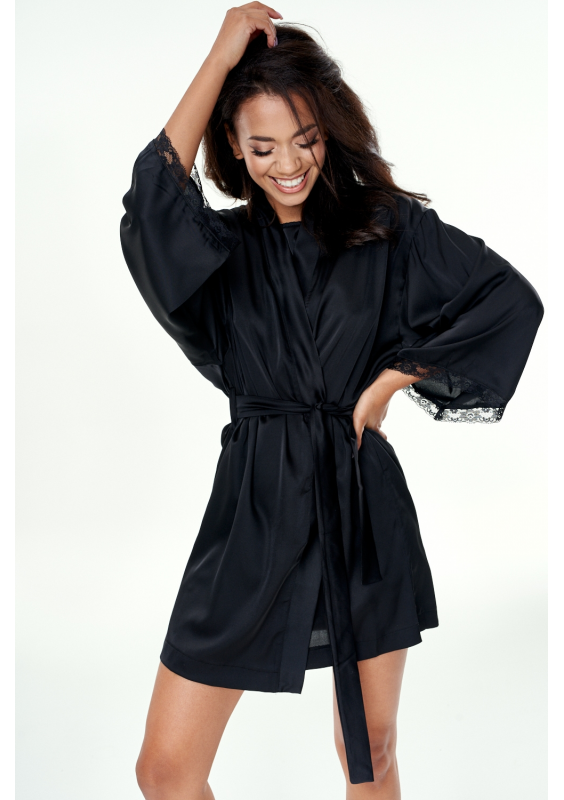 Szlafrok z satyny Czarny