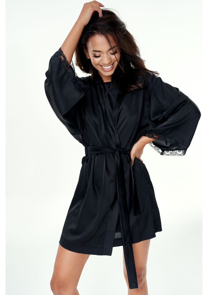 Szlafrok z satyny Czarny