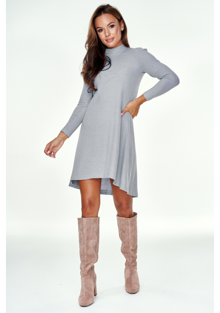 Trapezowa sukienka swetrowa Szara