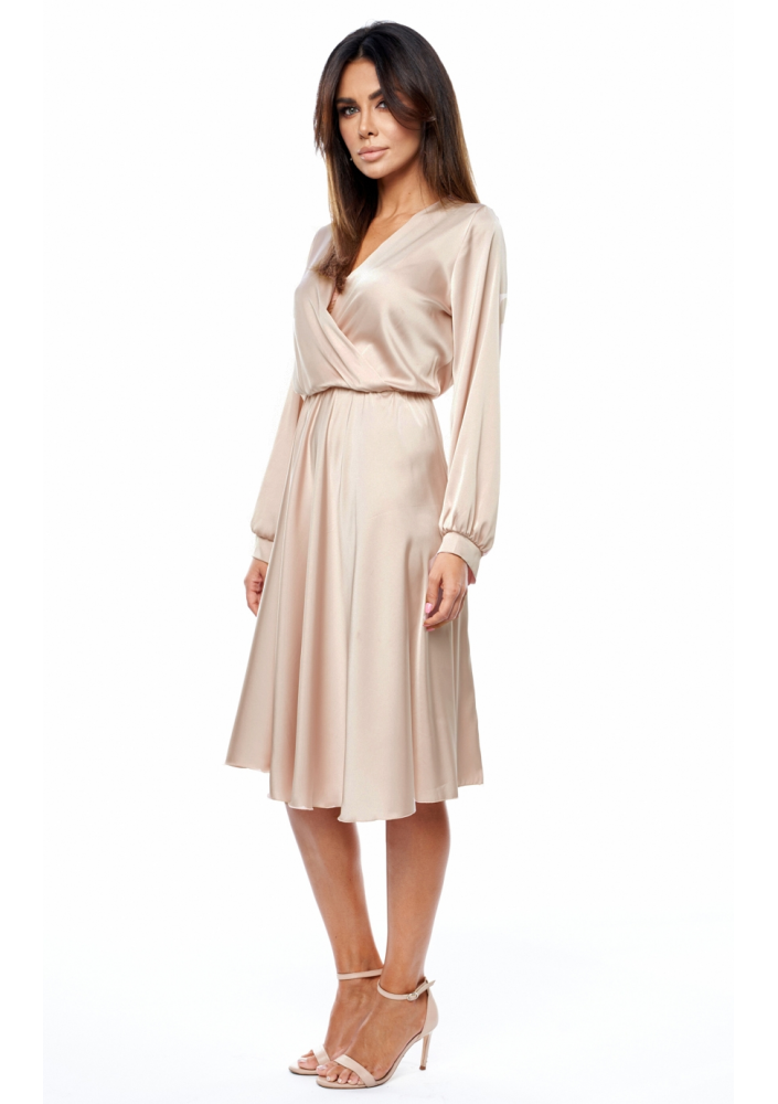 Sukienka MIDI z satyny nude