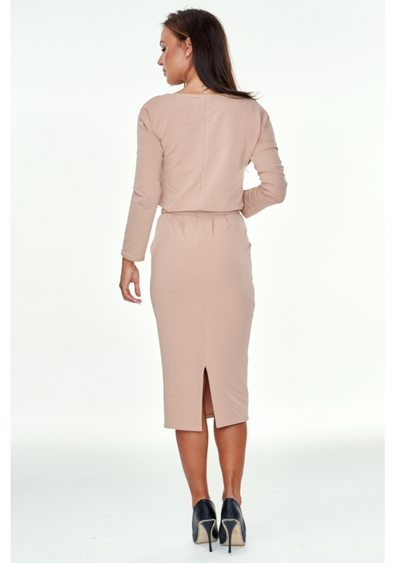 Ołówkowa sukienka z bawełny midi Beżowa