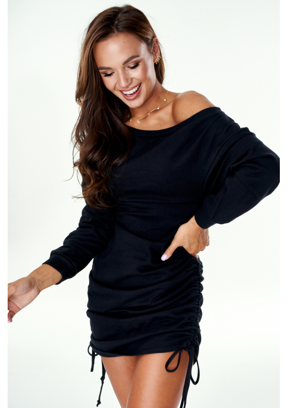 Bawełniana sukienka z marszczeniami Czarna