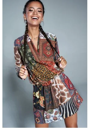Kopertowa sukienka Boho patchwork