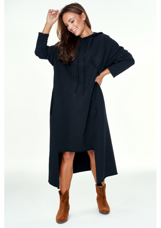 Asymetryczna tunika z kapturem Czarna