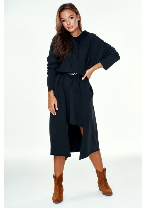 Asymetryczna tunika z kapturem Czarna