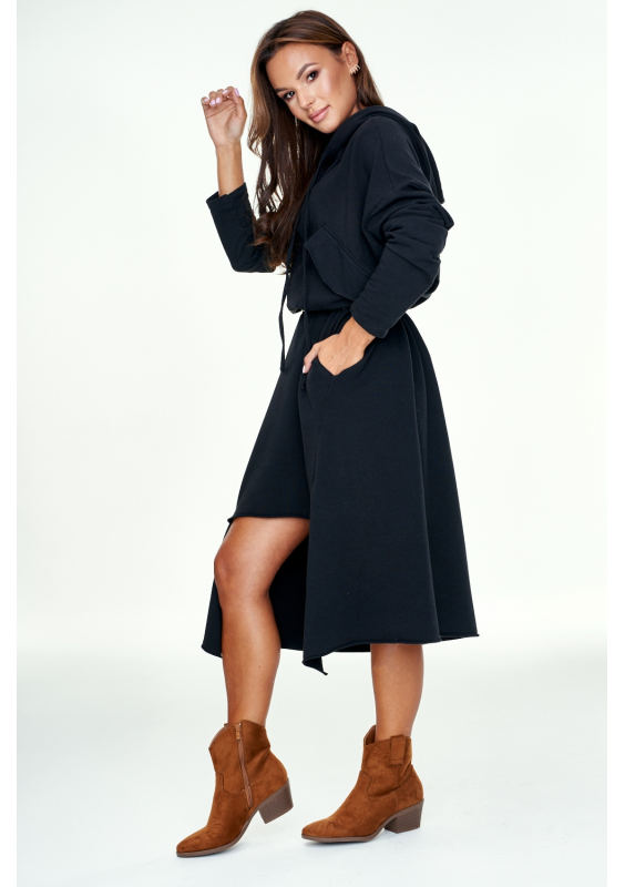 Asymetryczna tunika z kapturem Czarna