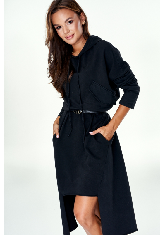 Asymetryczna tunika z kapturem Czarna