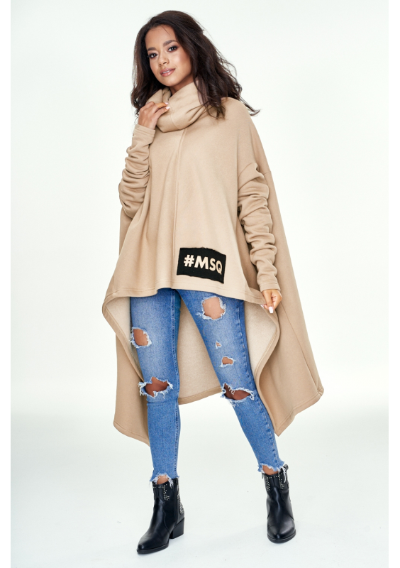 Oversizowa bluza z golfem Beżowa