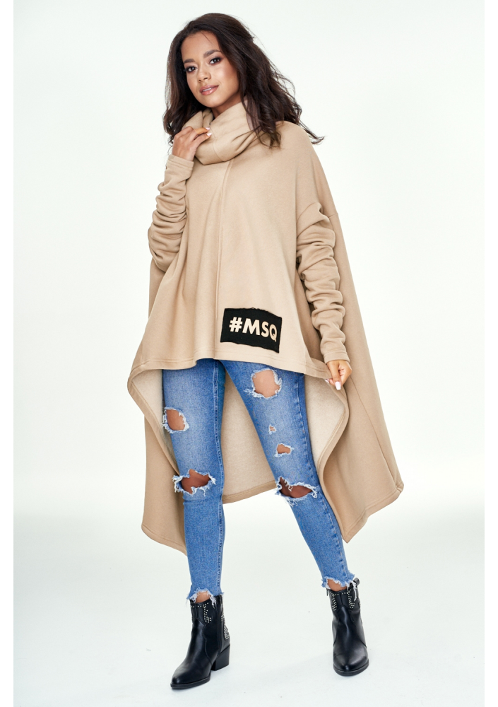 Oversizowa bluza z golfem Beżowa