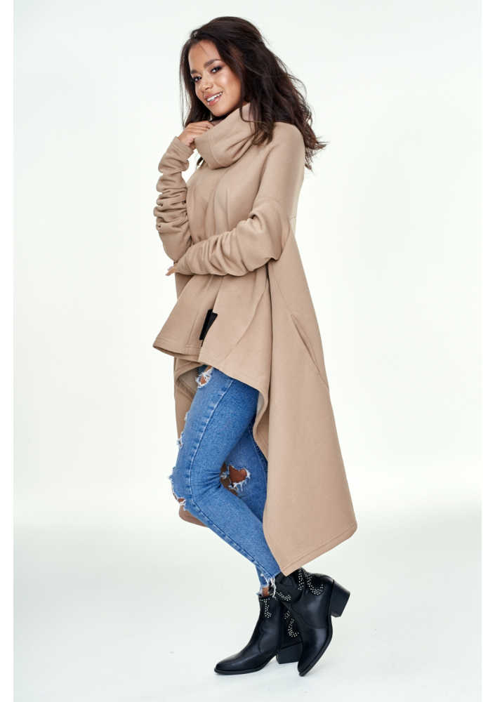 Oversizowa bluza z golfem Beżowa